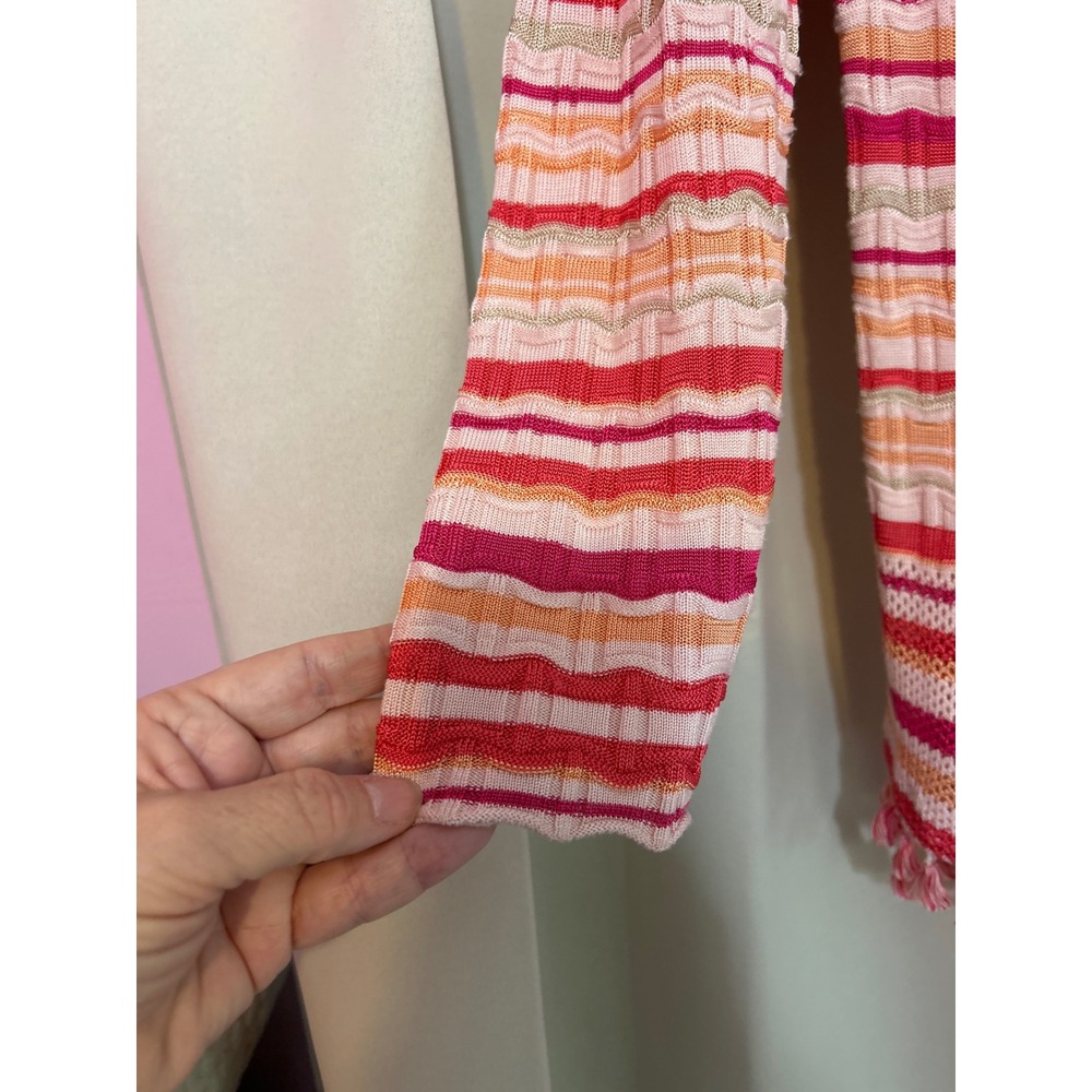 Chico's Striped Open Front Cardigan Pink Orange‎ Tassel Fringe Size 0 Small - Picture 3 of 7